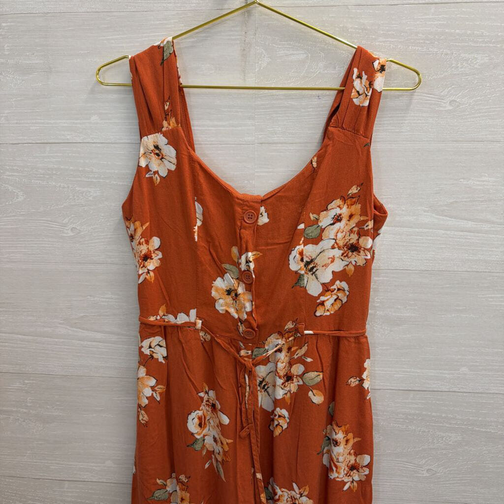 BOG Collective Burnt Orange Floral Jumpsuit Small