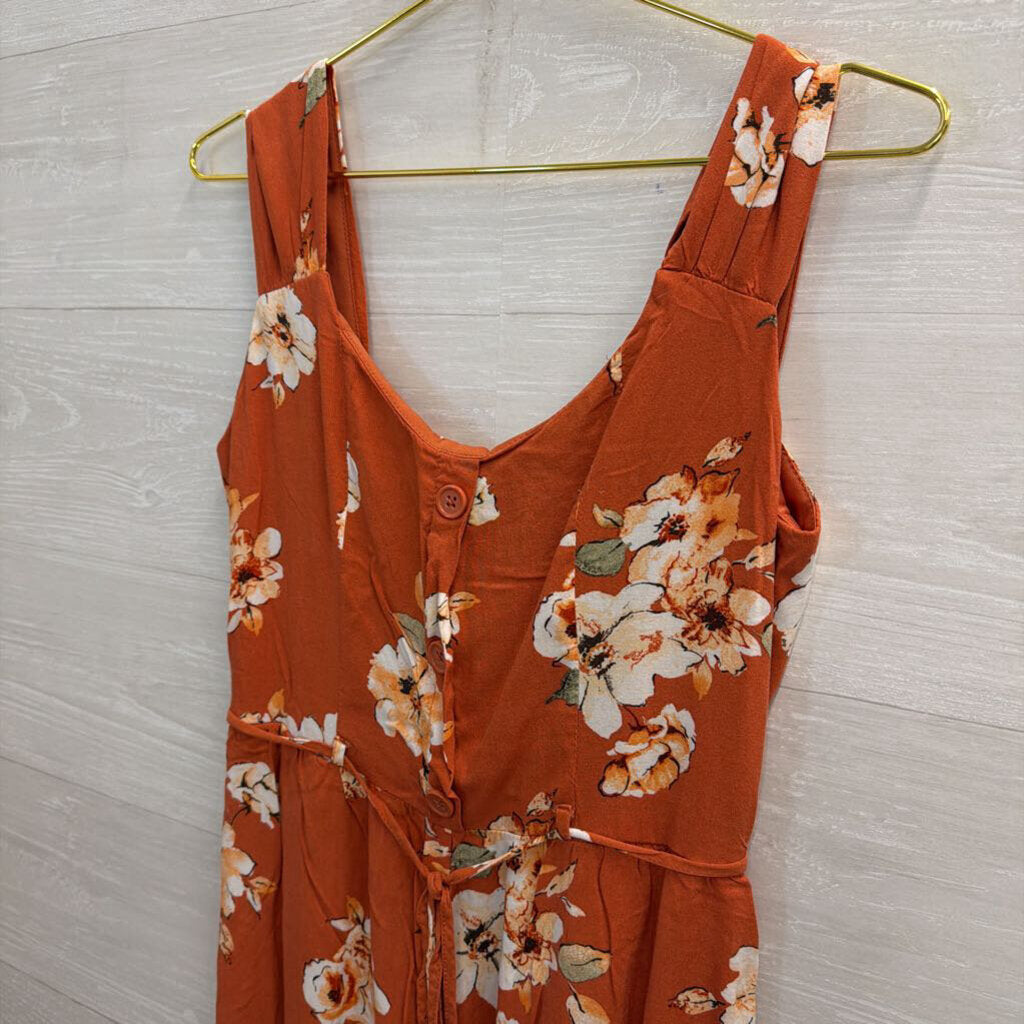BOG Collective Burnt Orange Floral Jumpsuit Small