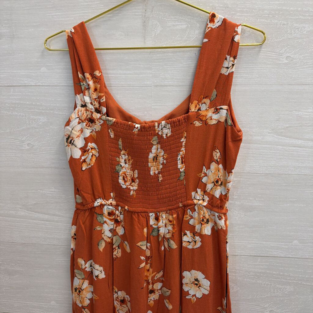 BOG Collective Burnt Orange Floral Jumpsuit Small