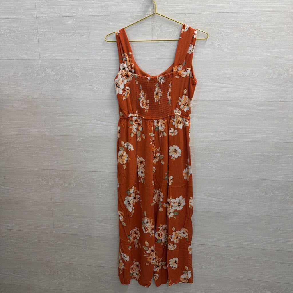 BOG Collective Burnt Orange Floral Jumpsuit Small
