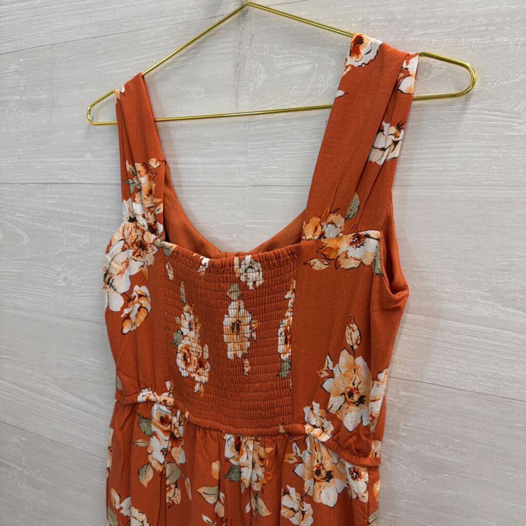 BOG Collective Burnt Orange Floral Jumpsuit Small