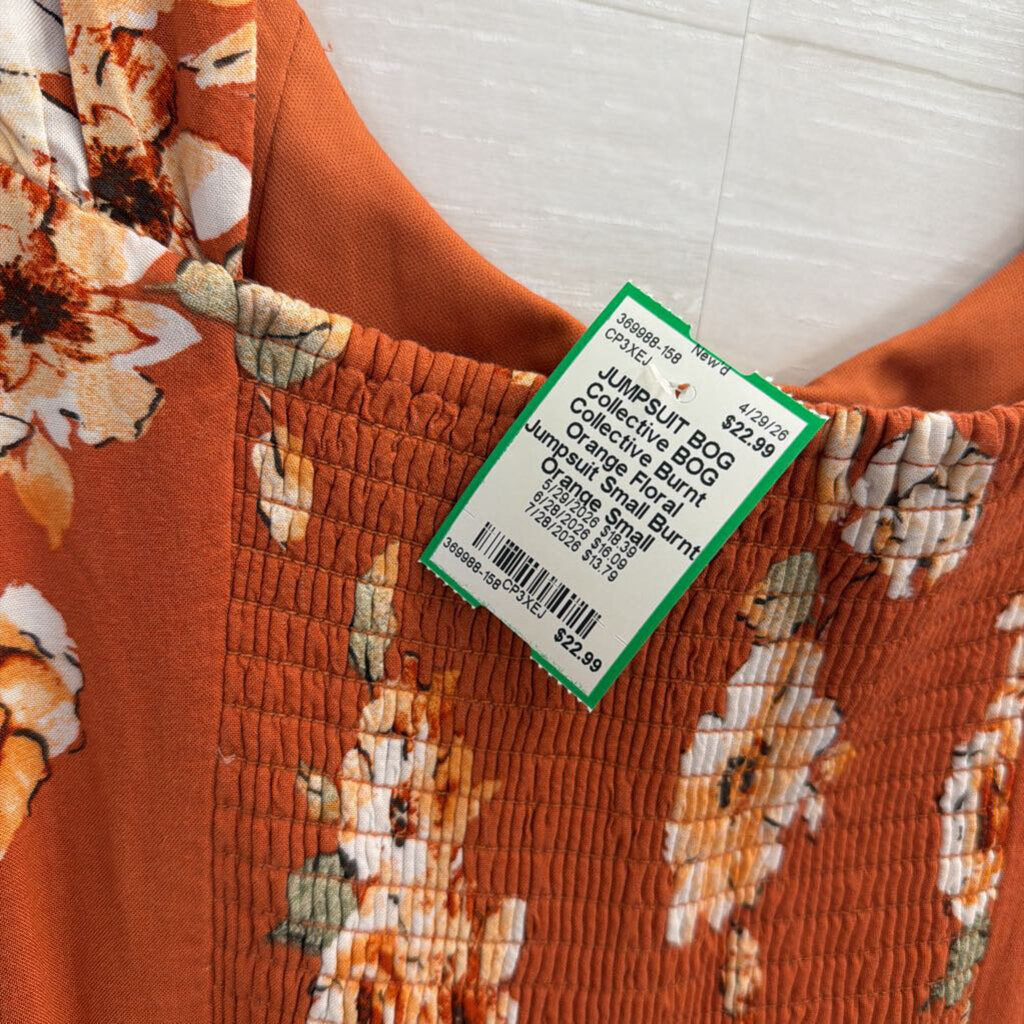 BOG Collective Burnt Orange Floral Jumpsuit Small