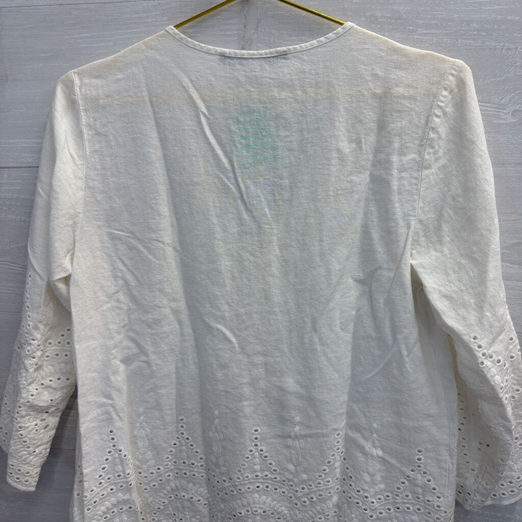Marina Luna White Embroidered Eyelet 3/4 Sleeve Top Small