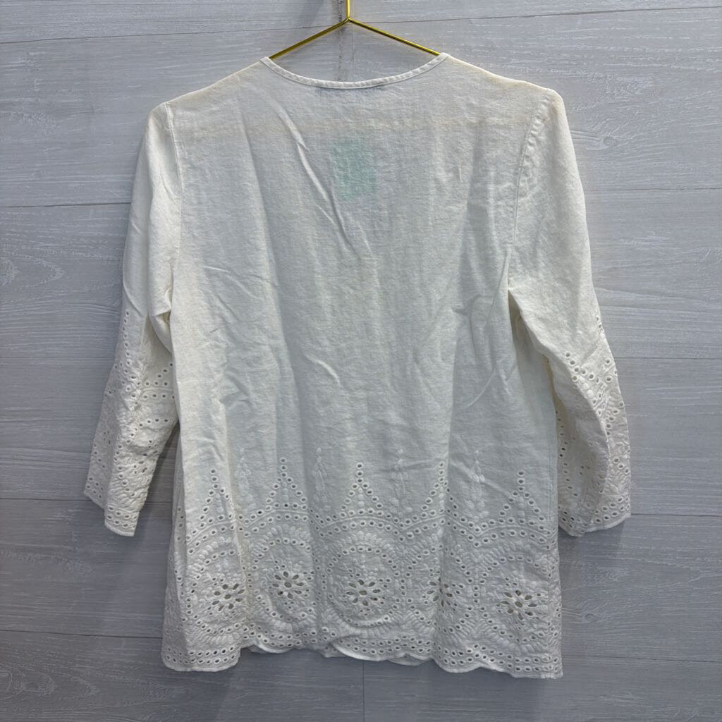 Marina Luna White Embroidered Eyelet 3/4 Sleeve Top Small