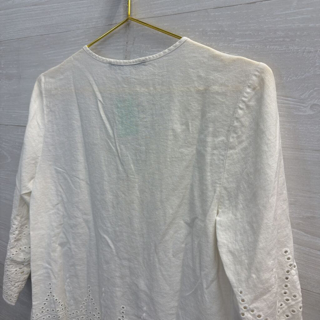 Marina Luna White Embroidered Eyelet 3/4 Sleeve Top Small