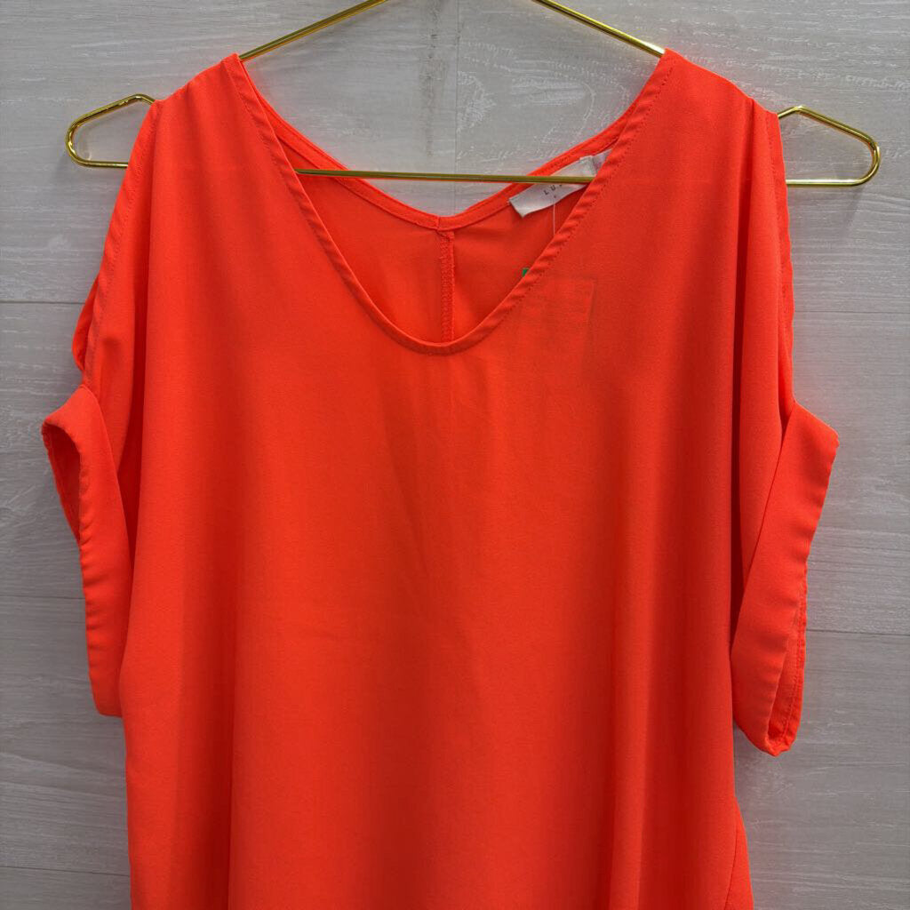 Lush Neon Orange Cold Shoulder Shortsleeve Top XS