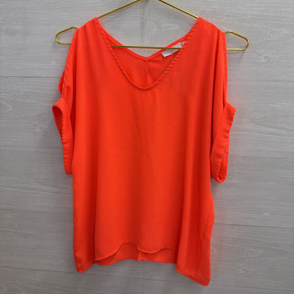 Lush Neon Orange Cold Shoulder Shortsleeve Top XS
