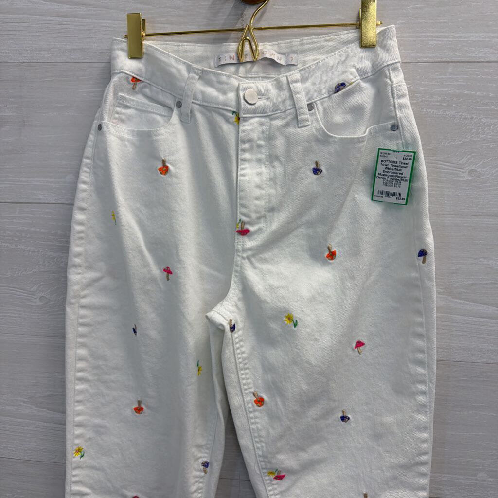 Tinseltown White/Multi Embroidered Mushroom/Flower Denim 7