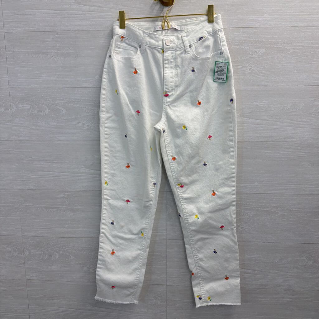 Tinseltown White/Multi Embroidered Mushroom/Flower Denim 7