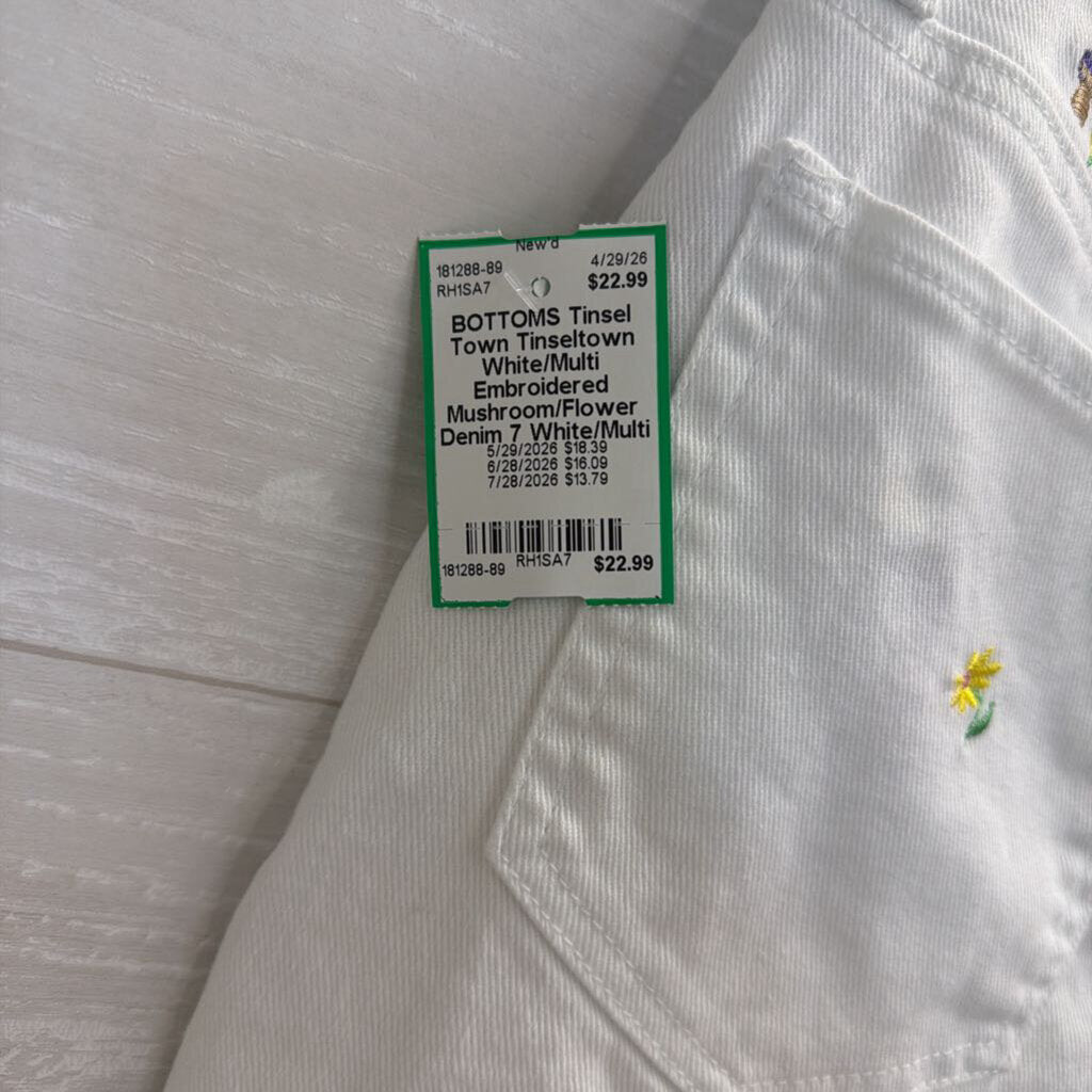 Tinseltown White/Multi Embroidered Mushroom/Flower Denim 7