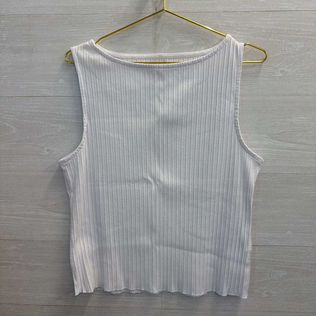 Madewell White Ribbed Boatneck Tank XL