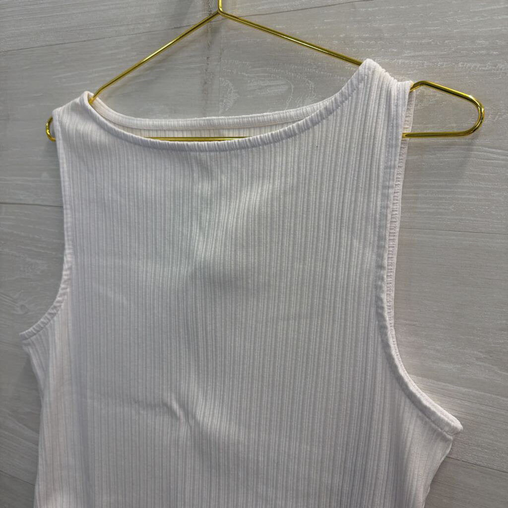 Madewell White Ribbed Boatneck Tank XL