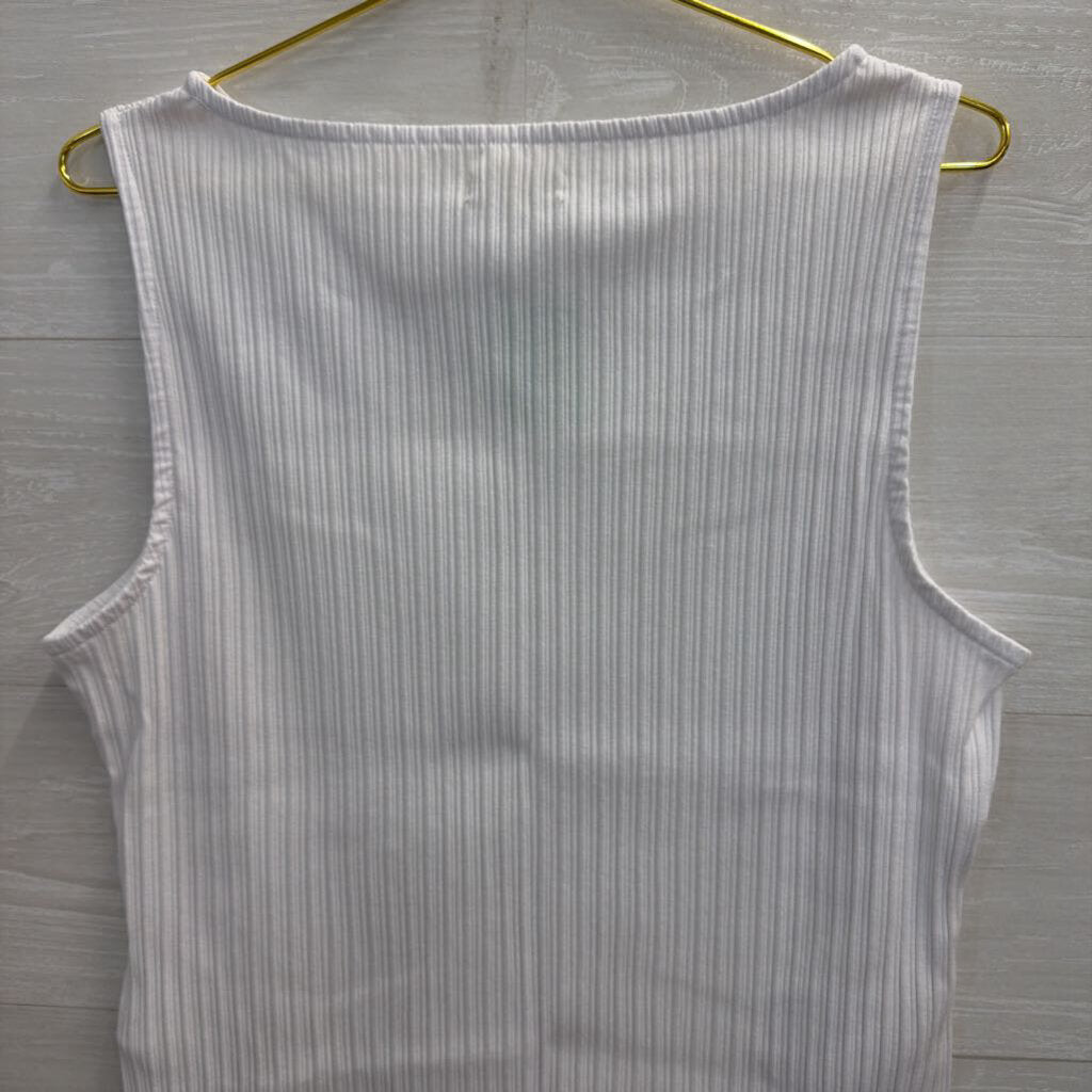 Madewell White Ribbed Boatneck Tank XL