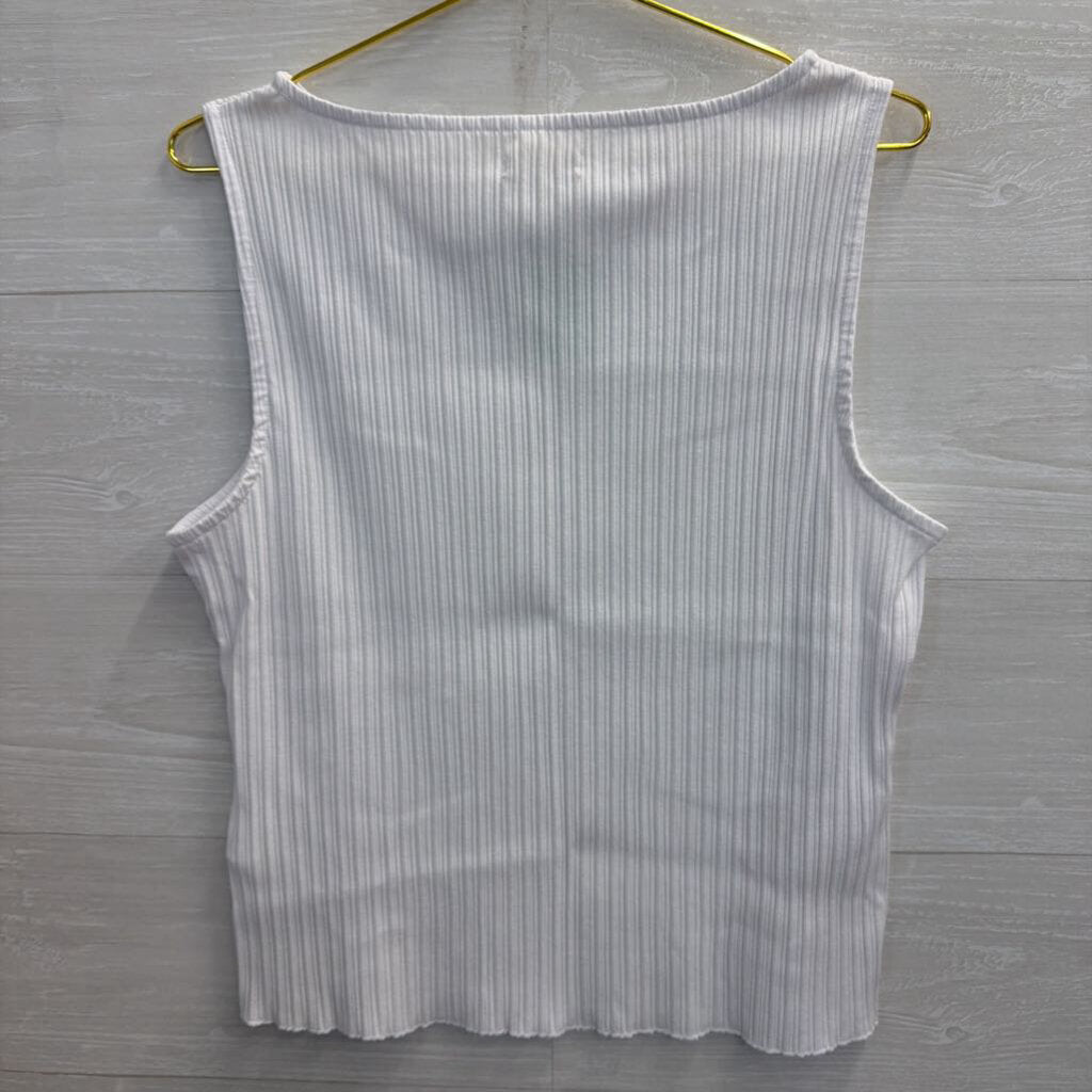 Madewell White Ribbed Boatneck Tank XL