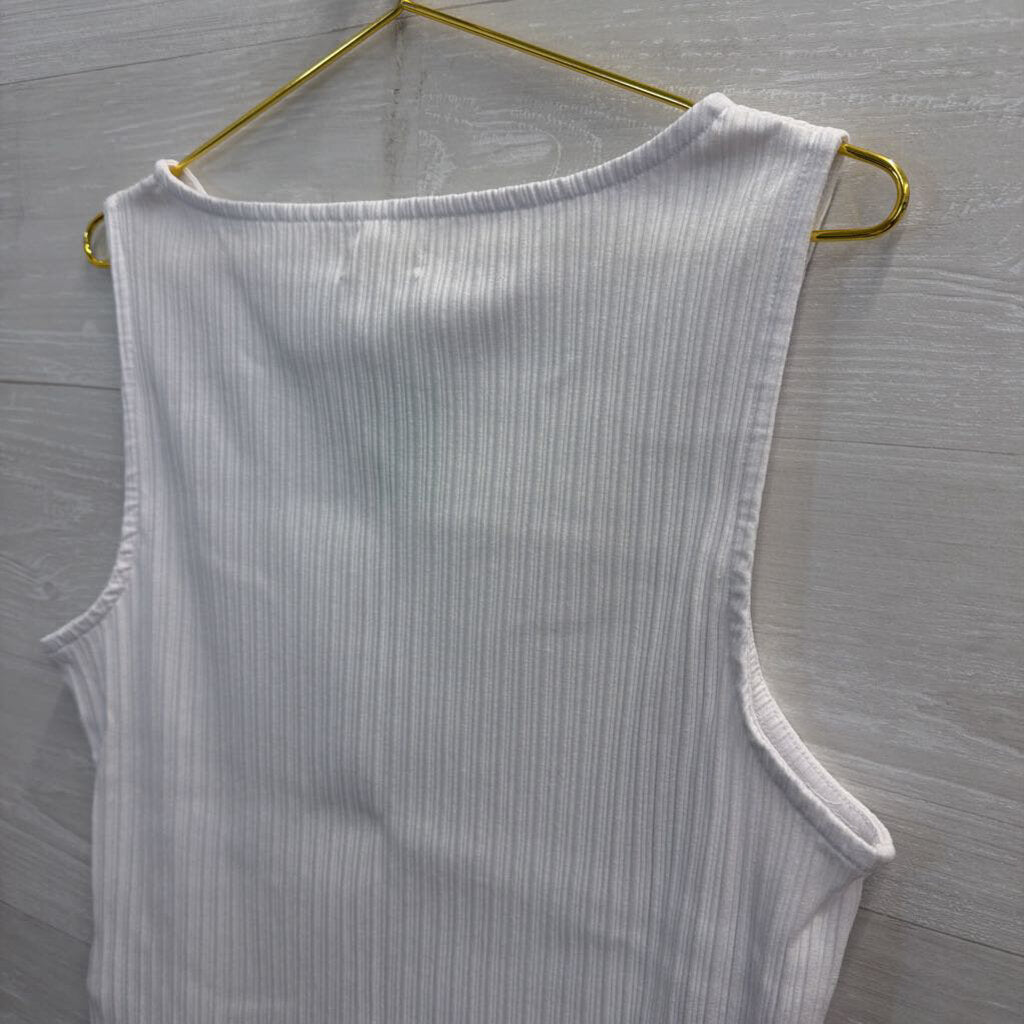 Madewell White Ribbed Boatneck Tank XL