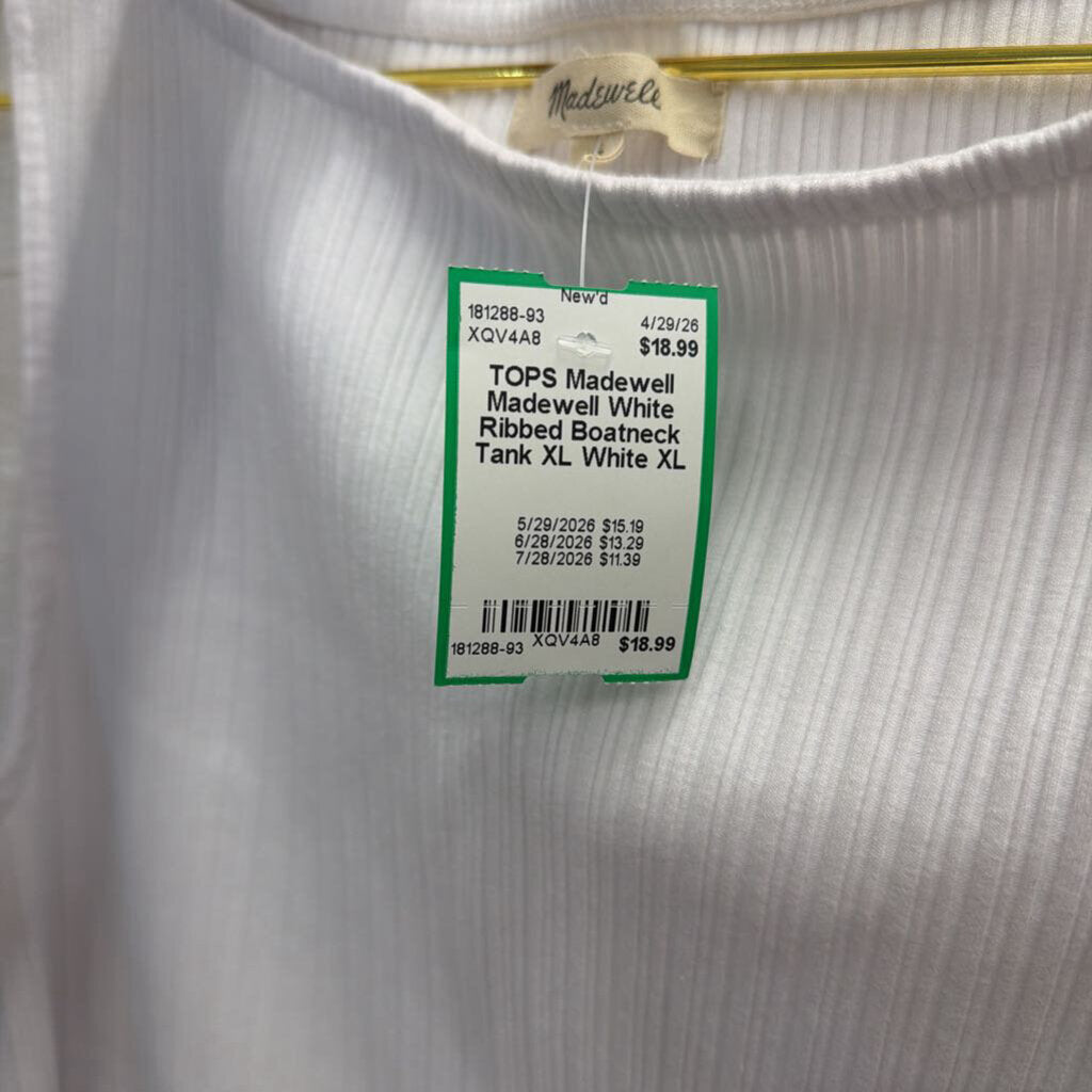 Madewell White Ribbed Boatneck Tank XL