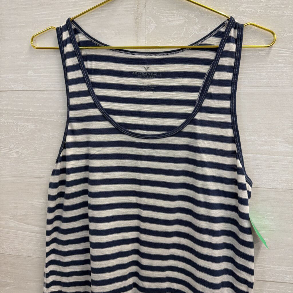 American Eagle Blue/White Striped Scoopneck Tank XL