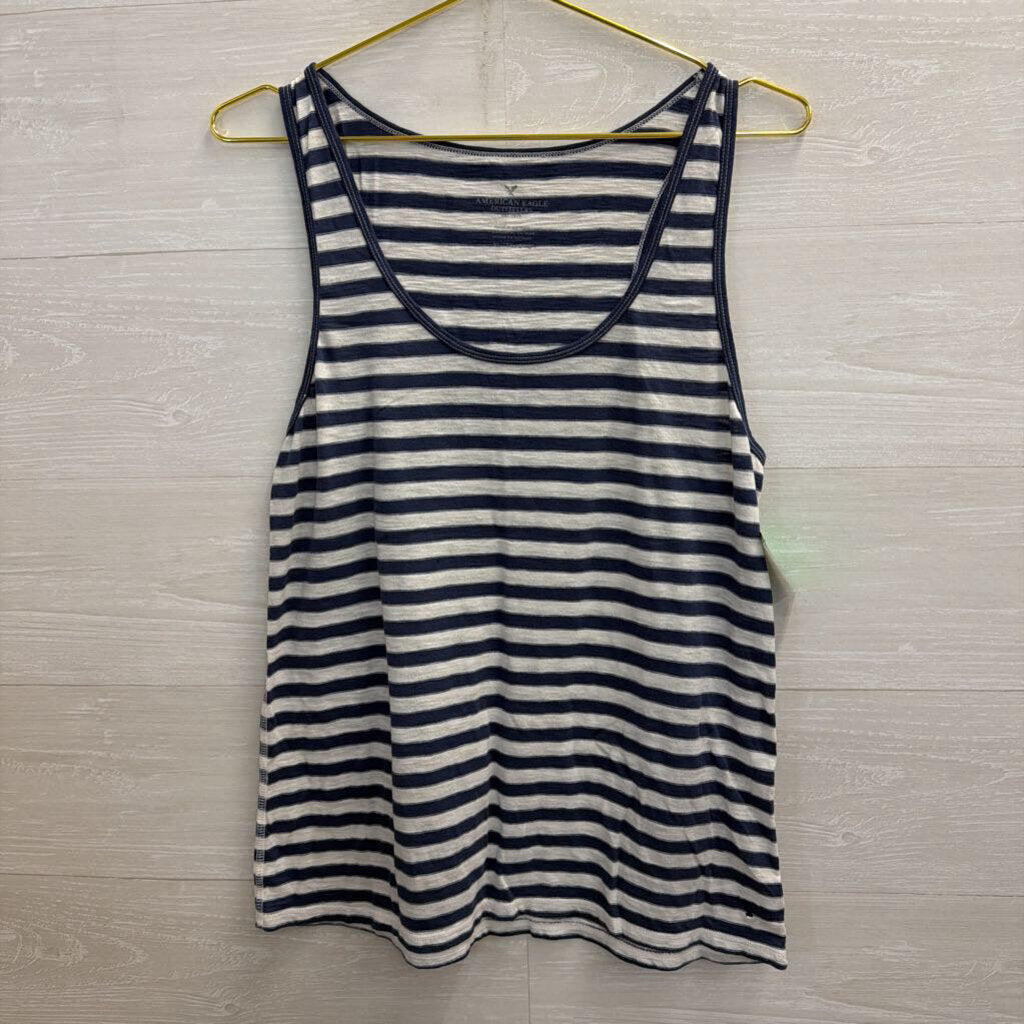 American Eagle Blue/White Striped Scoopneck Tank XL