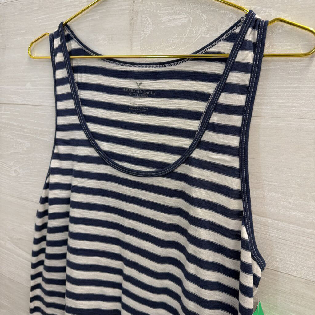 American Eagle Blue/White Striped Scoopneck Tank XL