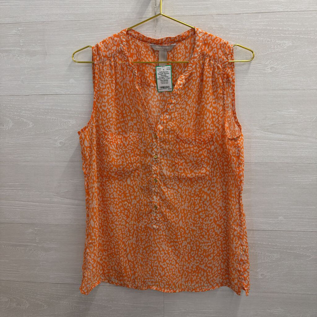 Banana Republic Orange/White Animal Print V-Neck Tank Medium
