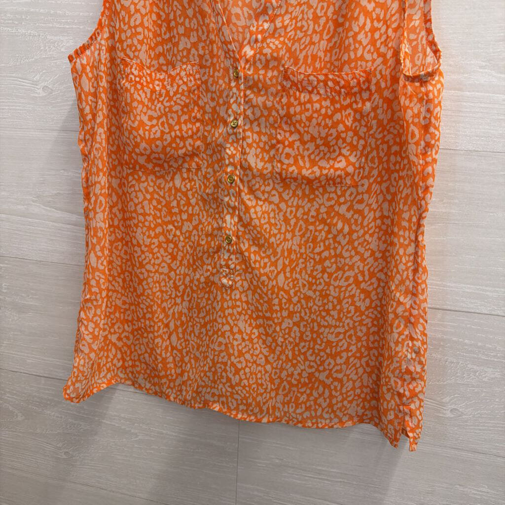 Banana Republic Orange/White Animal Print V-Neck Tank Medium