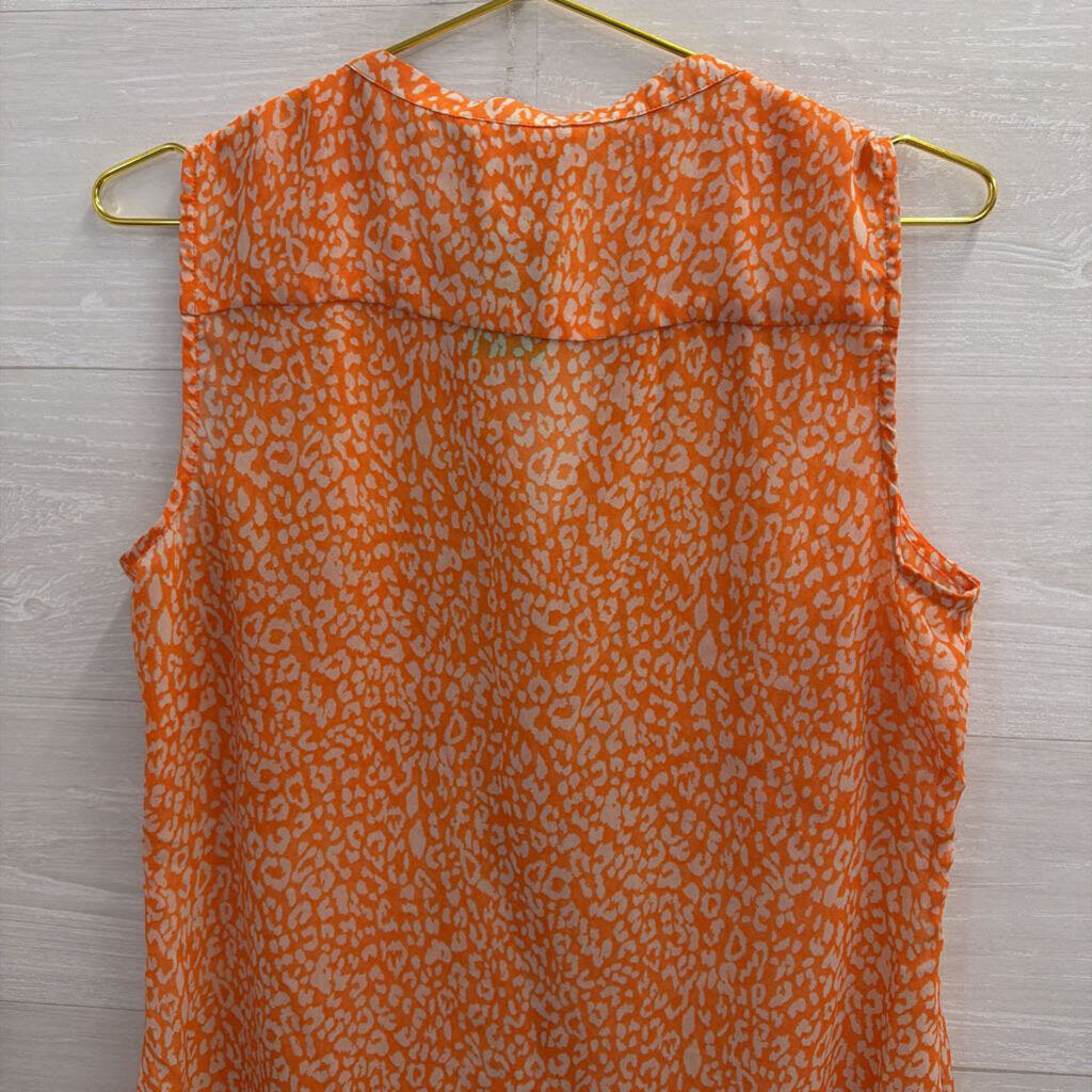 Banana Republic Orange/White Animal Print V-Neck Tank Medium