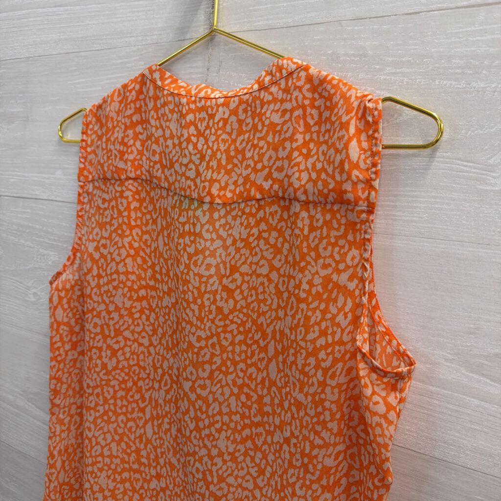 Banana Republic Orange/White Animal Print V-Neck Tank Medium