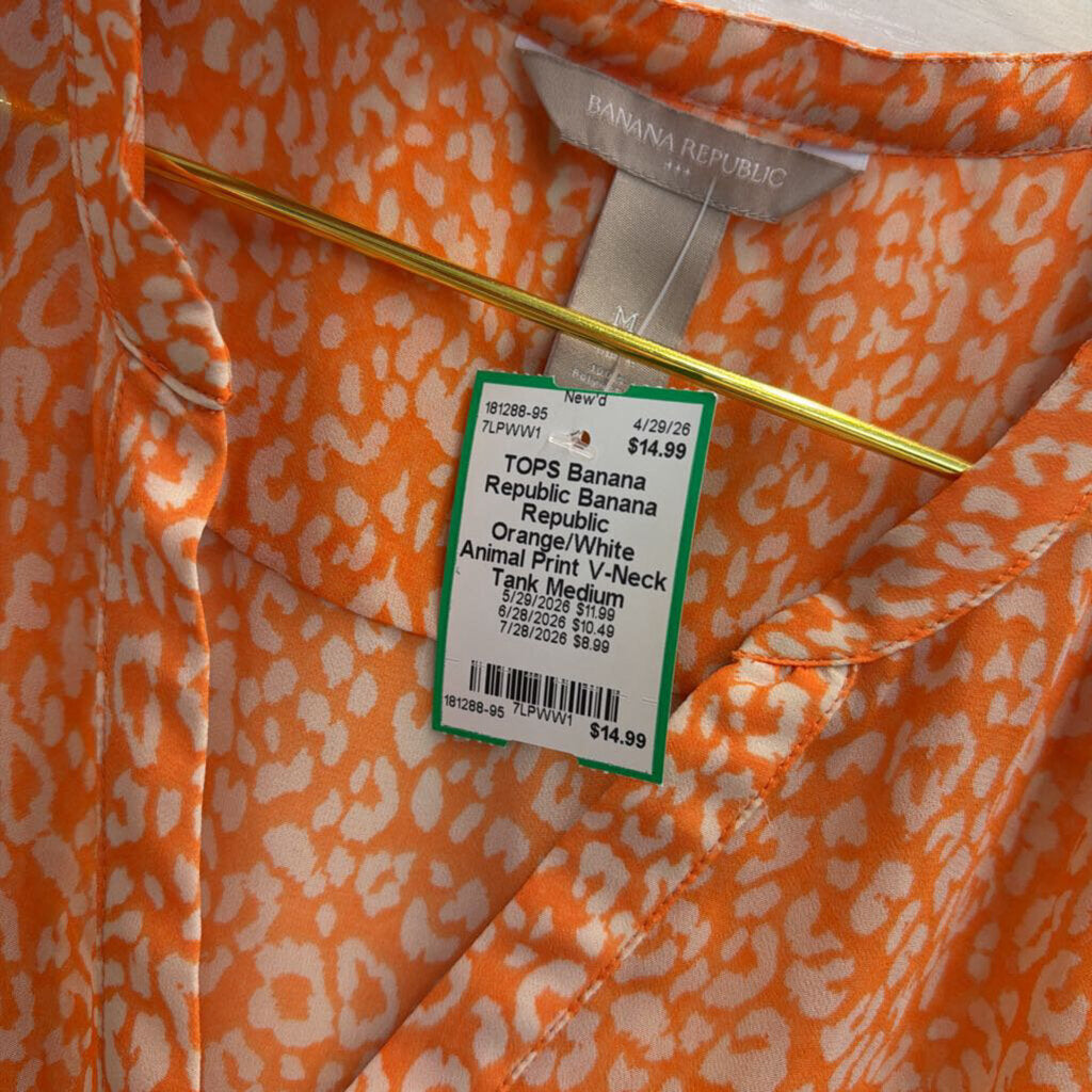 Banana Republic Orange/White Animal Print V-Neck Tank Medium