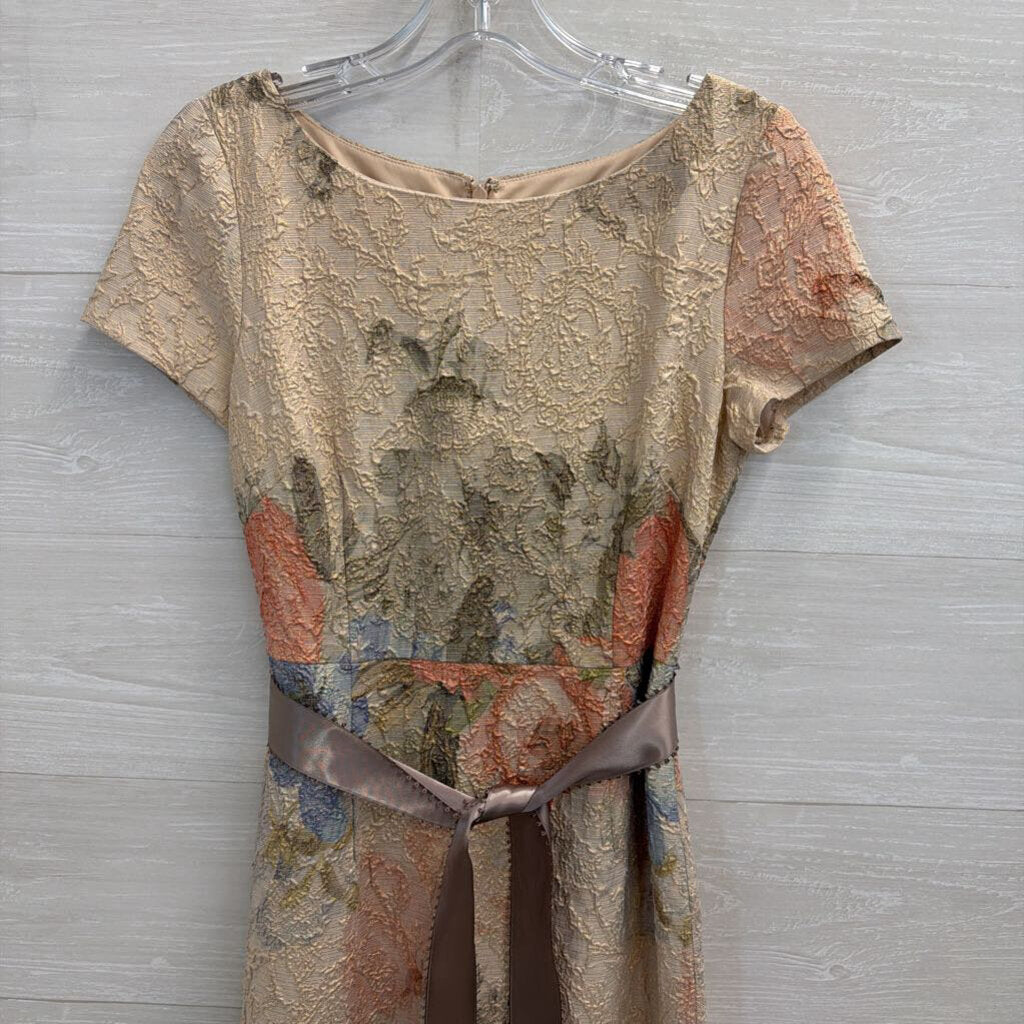 Adrianna Papell Beige/Multi Floral Print Column Dress with Ribbon Belt 2