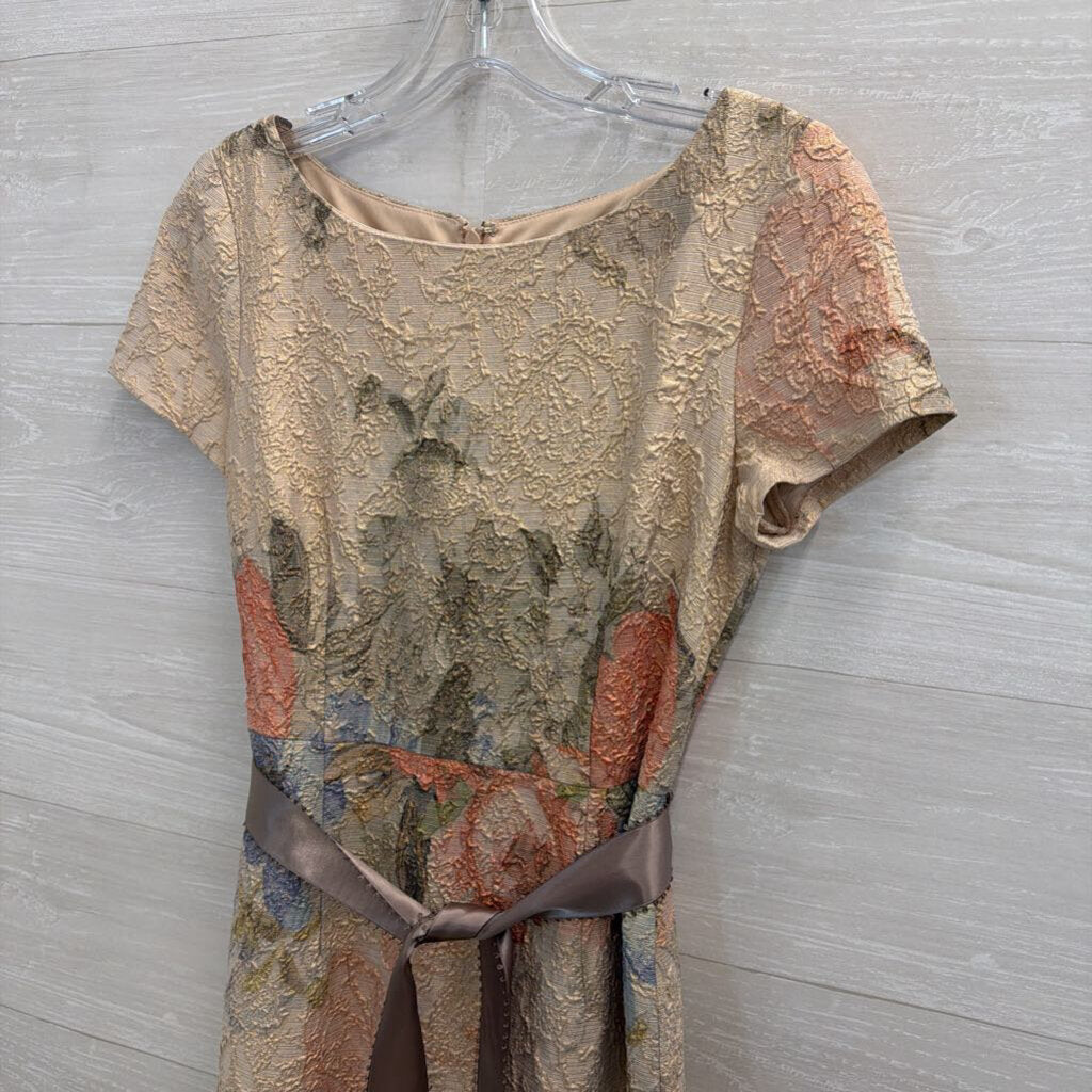 Adrianna Papell Beige/Multi Floral Print Column Dress with Ribbon Belt 2