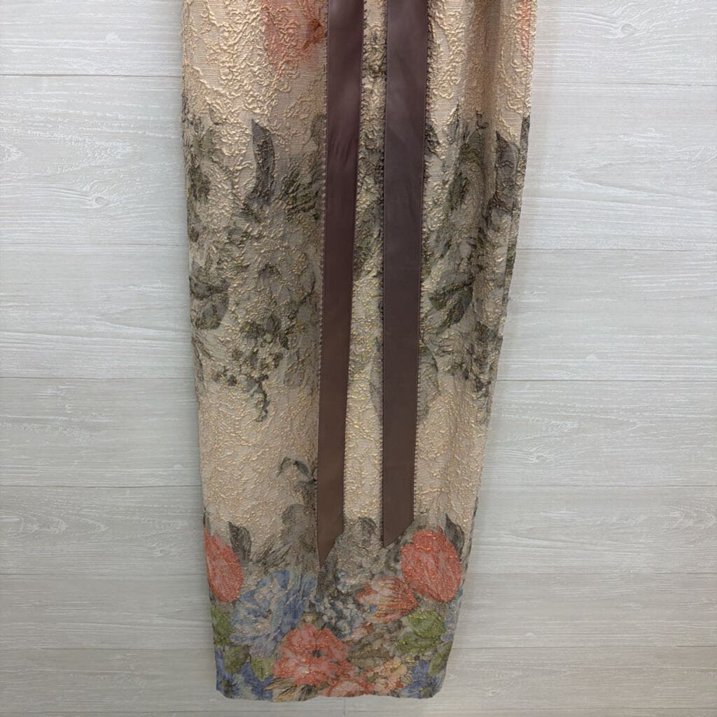 Adrianna Papell Beige/Multi Floral Print Column Dress with Ribbon Belt 2