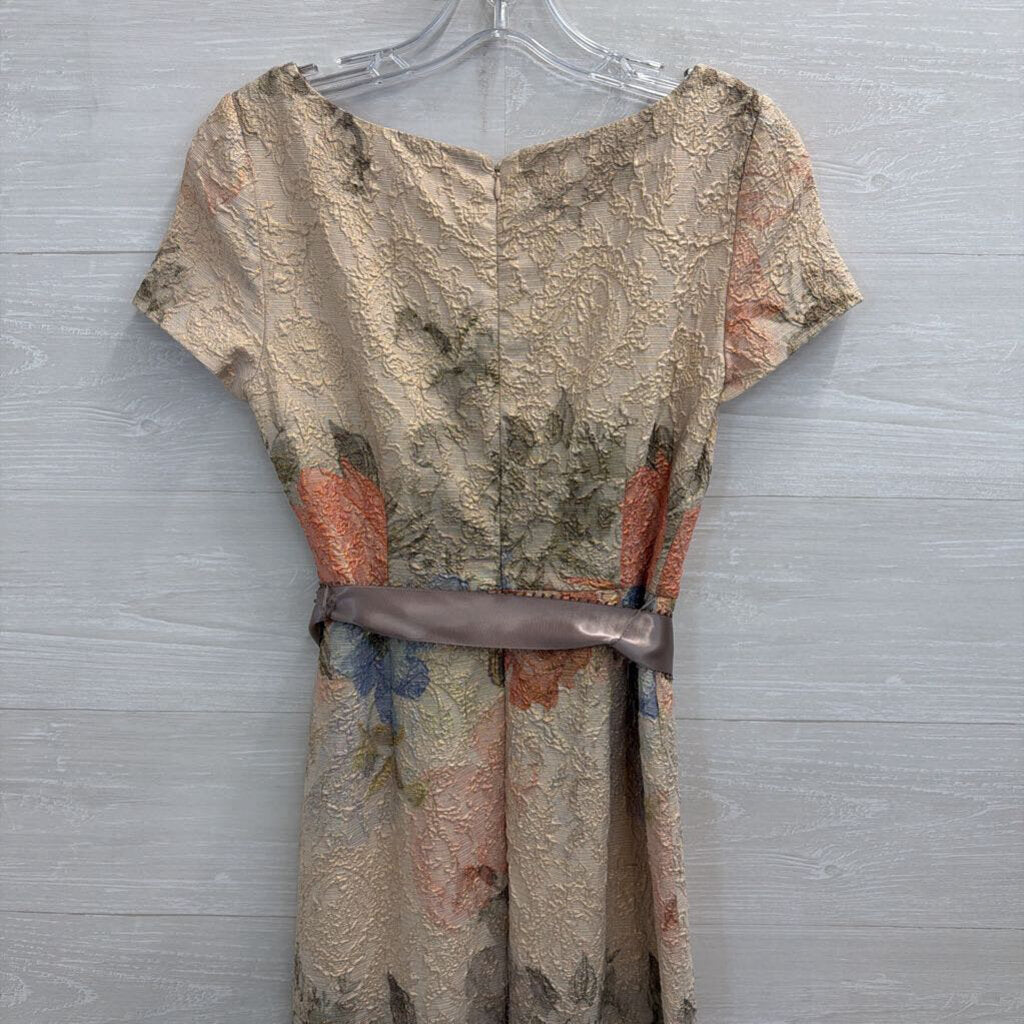 Adrianna Papell Beige/Multi Floral Print Column Dress with Ribbon Belt 2