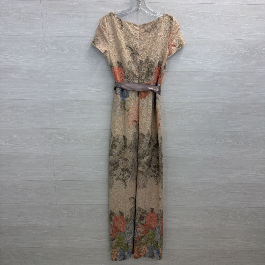 Adrianna Papell Beige/Multi Floral Print Column Dress with Ribbon Belt 2