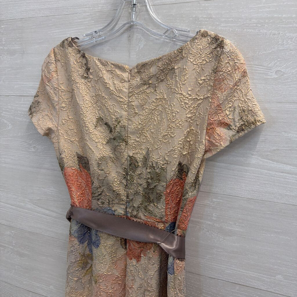 Adrianna Papell Beige/Multi Floral Print Column Dress with Ribbon Belt 2