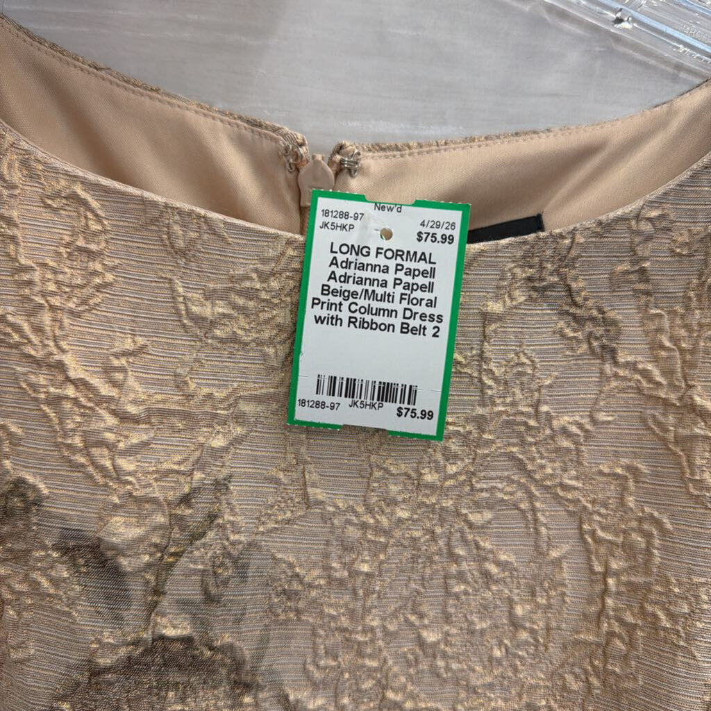 Adrianna Papell Beige/Multi Floral Print Column Dress with Ribbon Belt 2