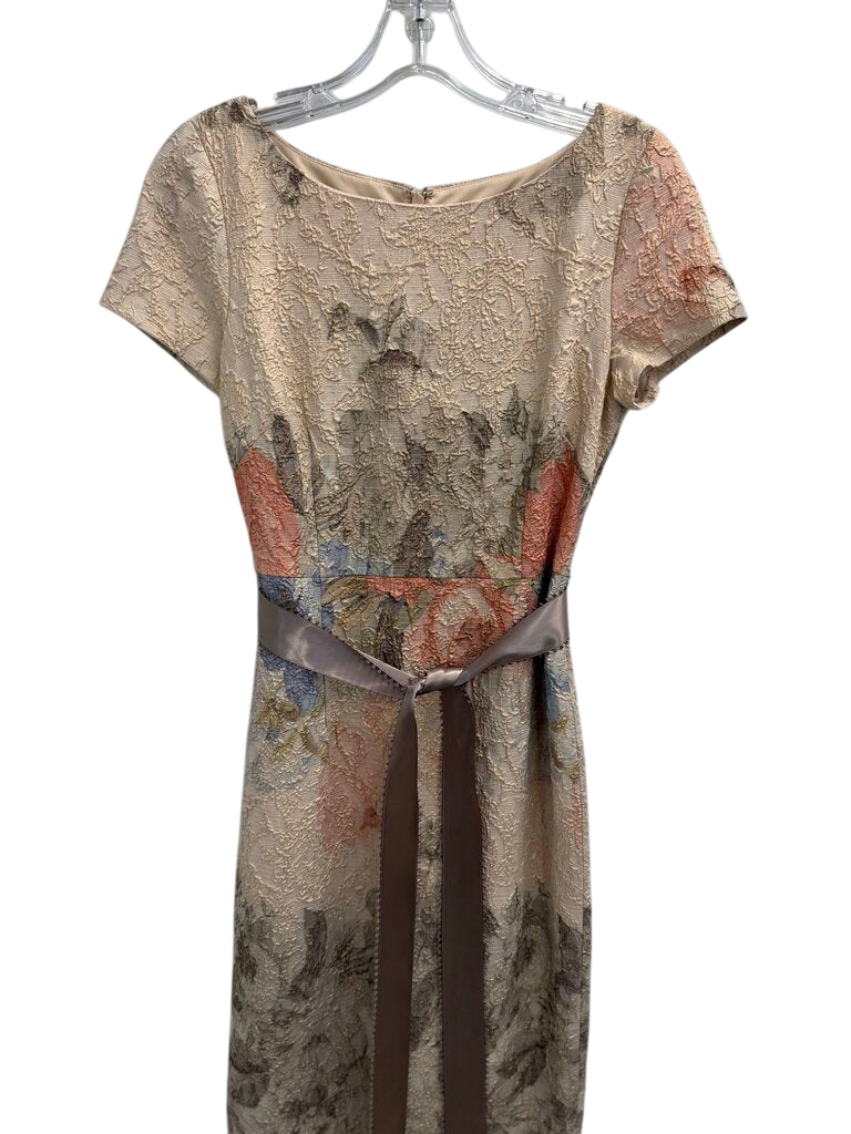 Adrianna Papell Beige/Multi Floral Print Column Dress with Ribbon Belt 2