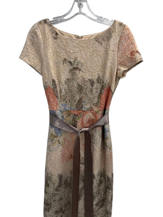 Adrianna Papell Beige/Multi Floral Print Column Dress with Ribbon Belt 2