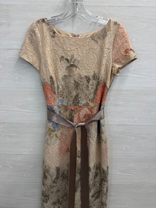 Adrianna Papell Beige/Multi Floral Print Column Dress with Ribbon Belt 2