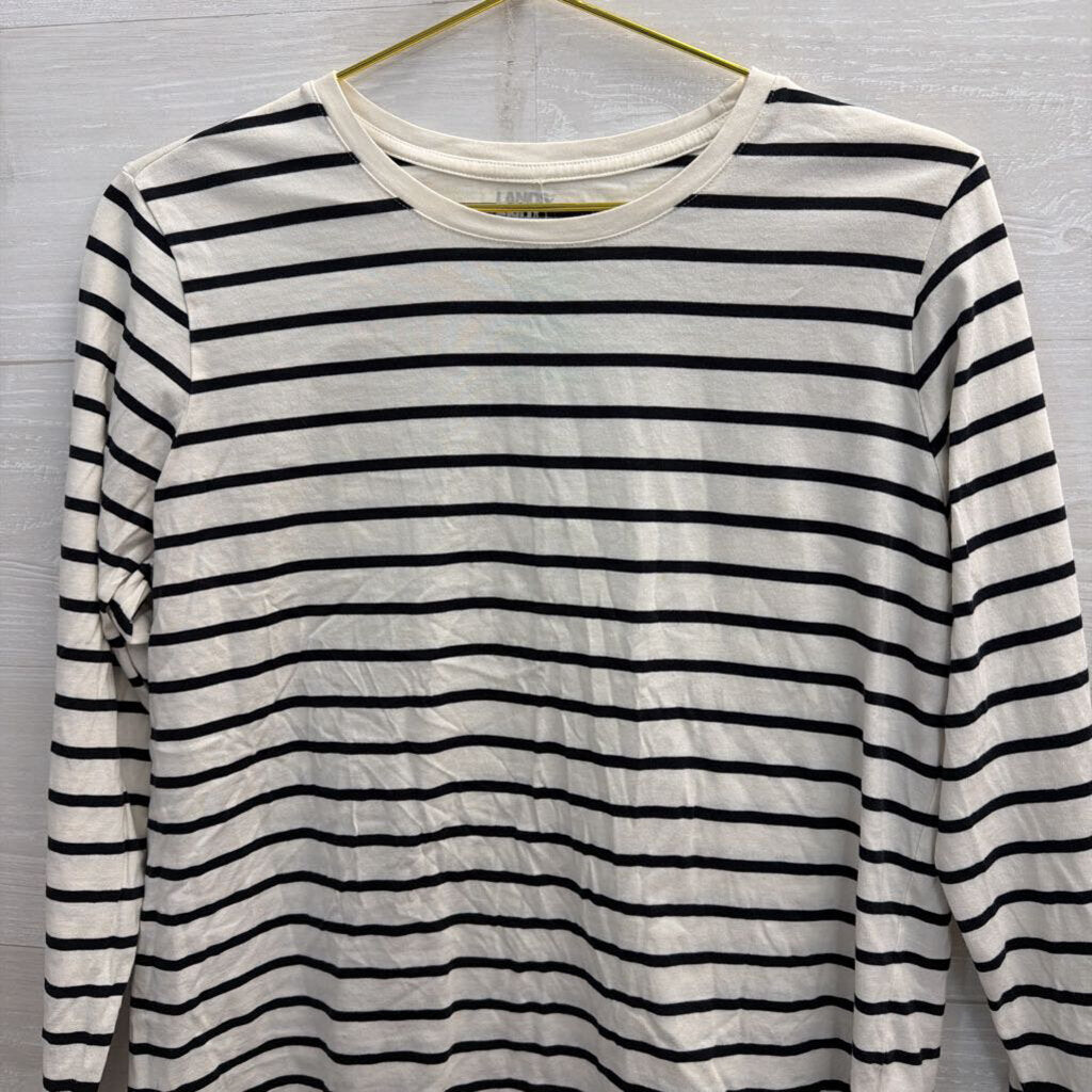 Lands End White/ Black Striped Long Sleeve Top Medium