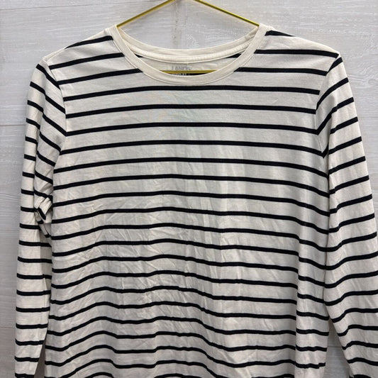 Lands End White/ Black Striped Long Sleeve Top Medium
