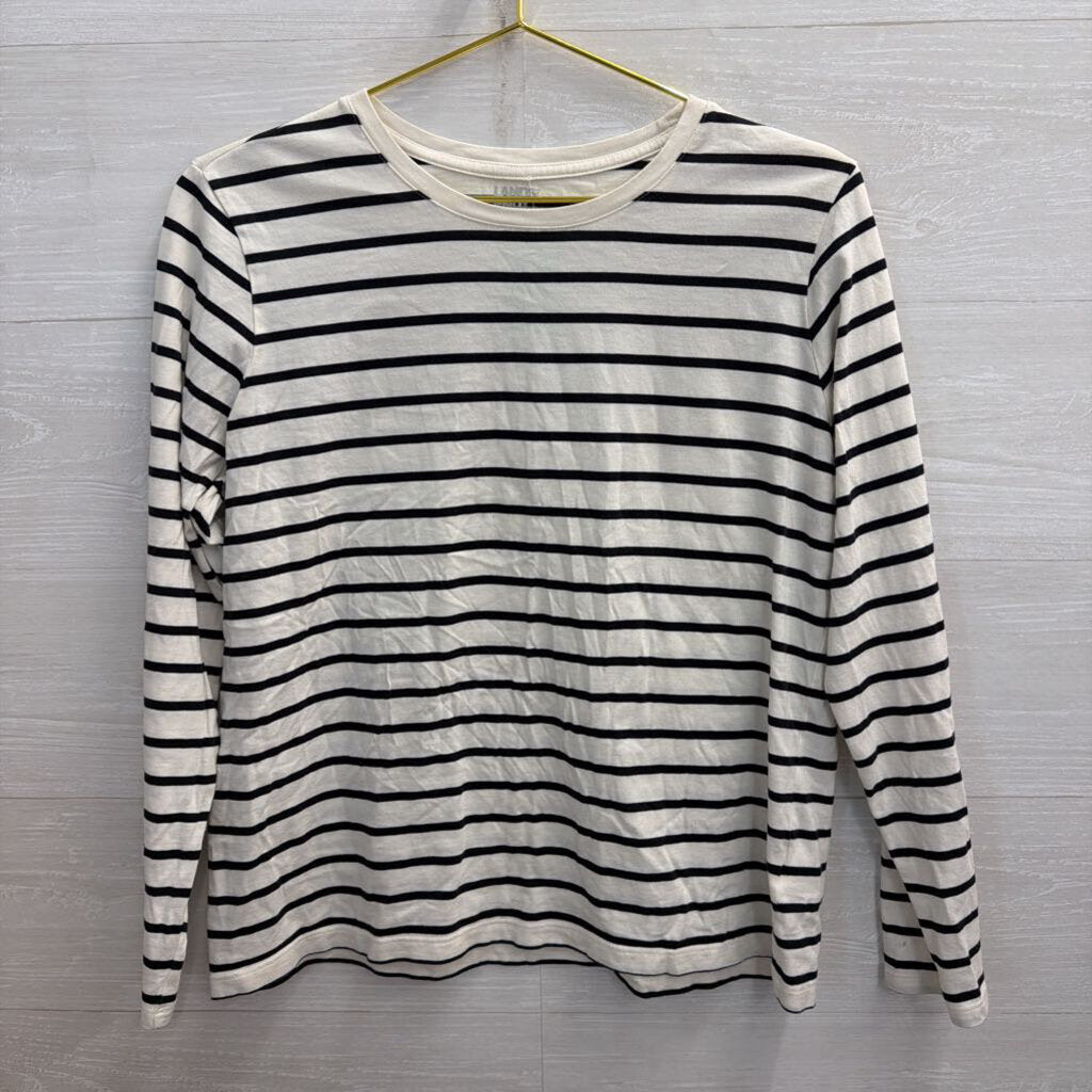 Lands End White/ Black Striped Long Sleeve Top Medium