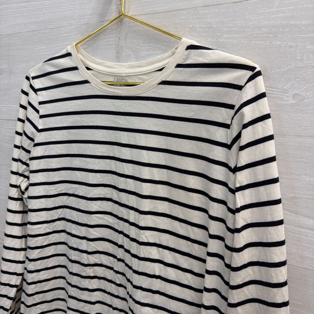 Lands End White/ Black Striped Long Sleeve Top Medium