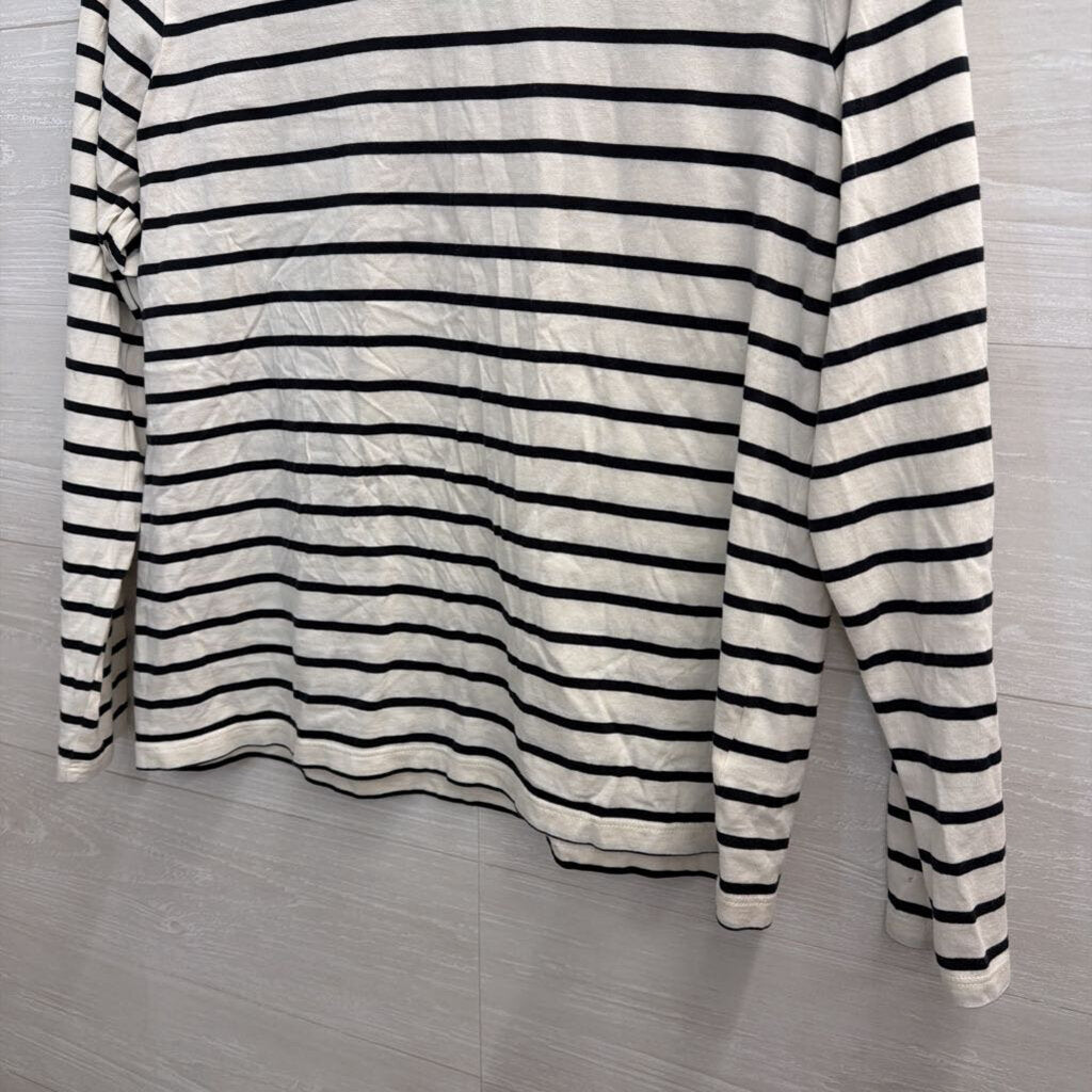Lands End White/ Black Striped Long Sleeve Top Medium