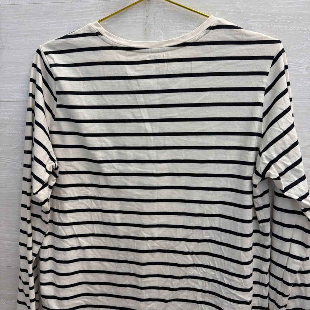 Lands End White/ Black Striped Long Sleeve Top Medium