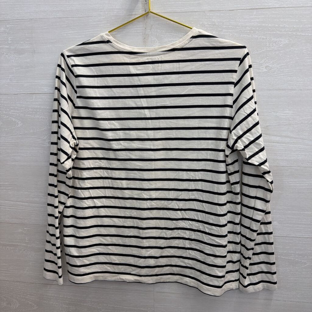 Lands End White/ Black Striped Long Sleeve Top Medium