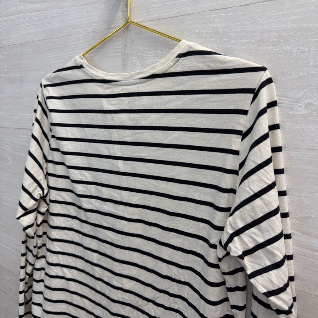 Lands End White/ Black Striped Long Sleeve Top Medium