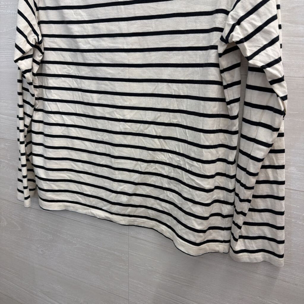 Lands End White/ Black Striped Long Sleeve Top Medium