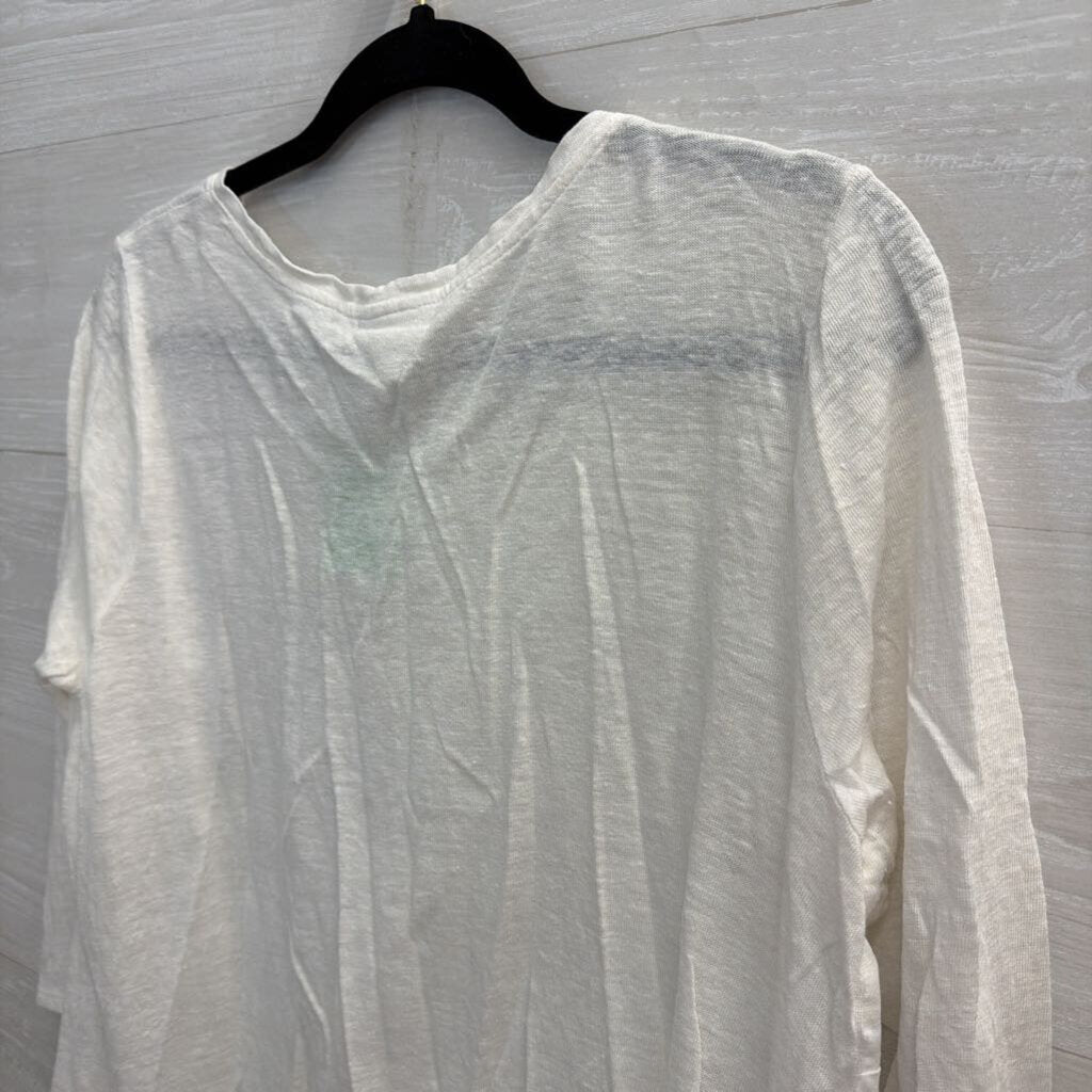 J JIll White 100% Linen Flower Detail Long Sleeve Top Medium