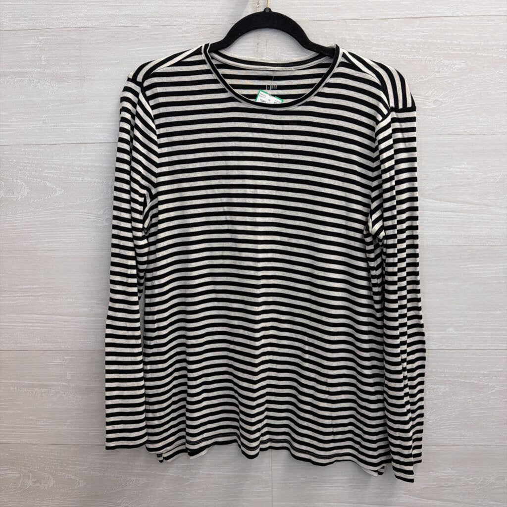 J Jill White/ Black Striped Long Sleeve Top Medium