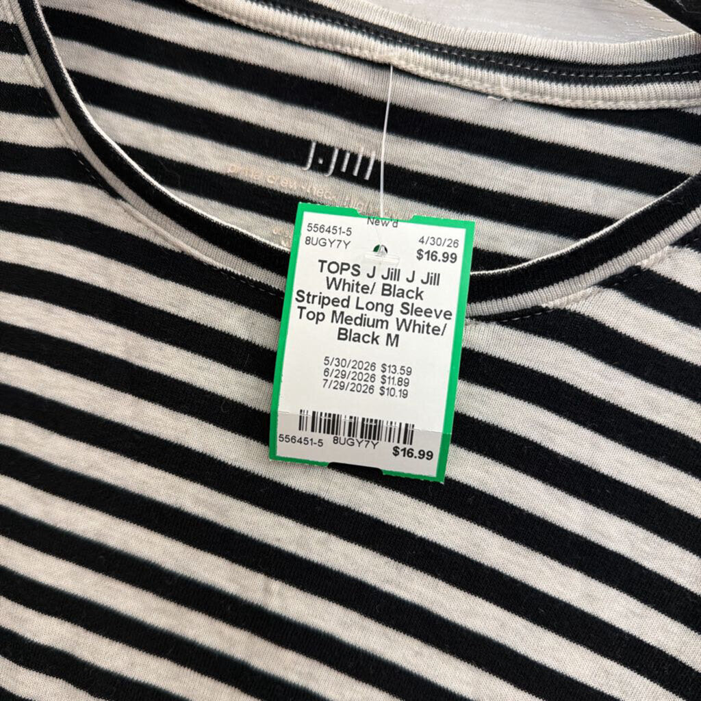 J Jill White/ Black Striped Long Sleeve Top Medium